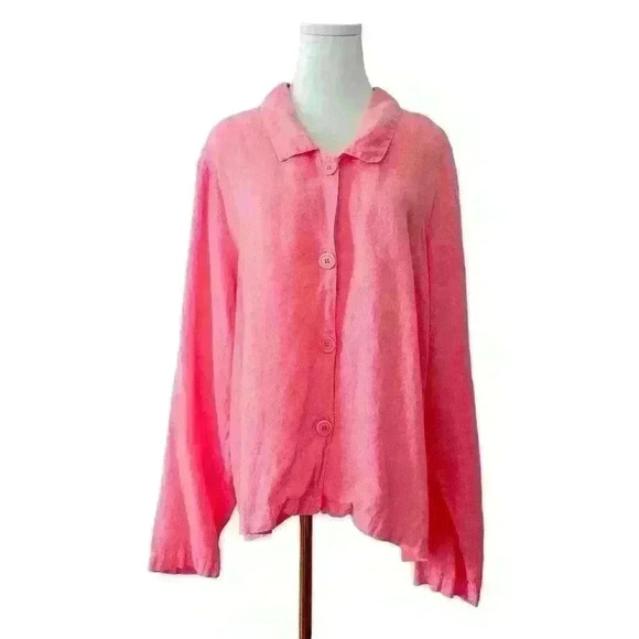 Hot Cotton Linen Lagenlook Pink Button Up Size XL - Picture 1 of 8